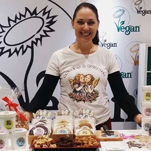 Karen at her stall during a vegan fair